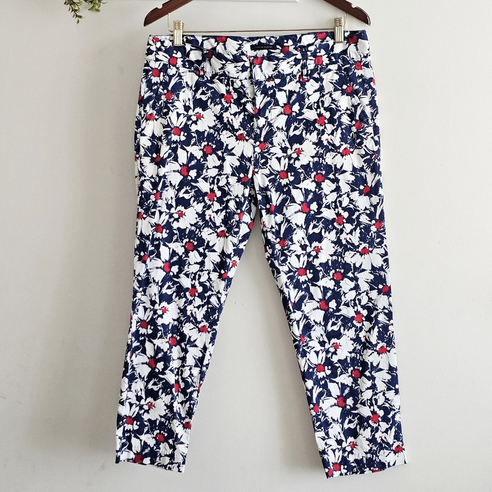 Tommy Hilfiger Floral Ankle Pants Navy White Red Cotton Stretch Size 10